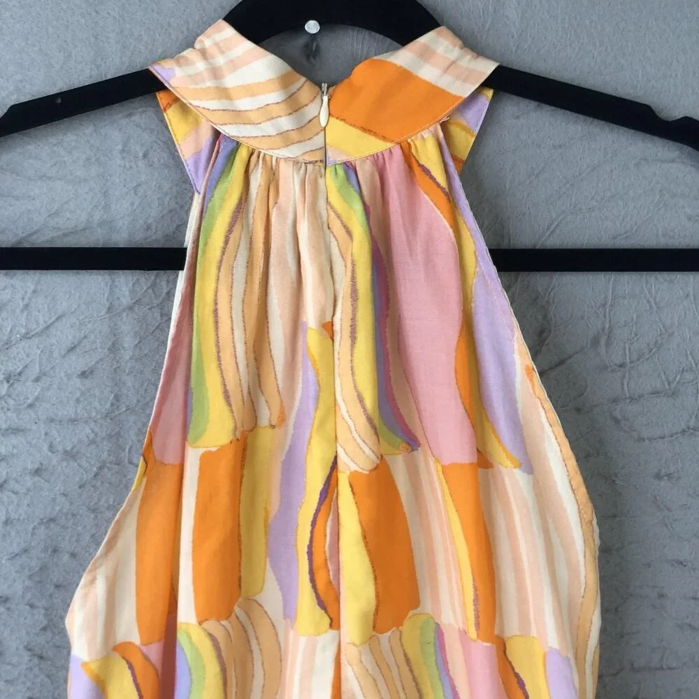 Fate Dress Womens Small Halter Neck Button Front Retro Boho Abstract Mod NEW - Picture 3 of 16